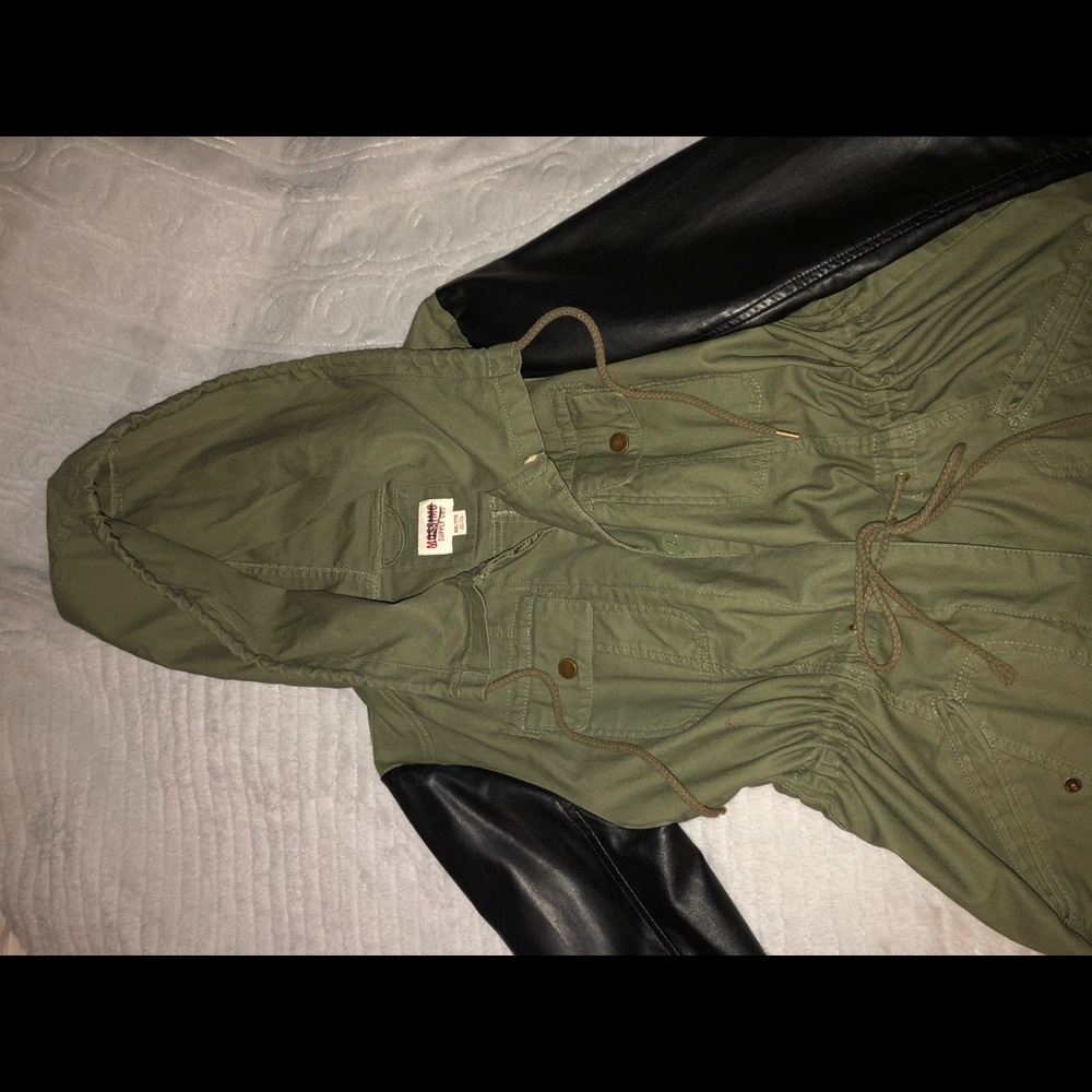 Army green and leather jacket